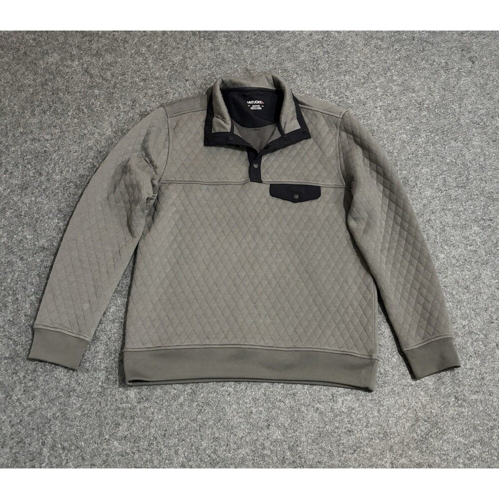 UNTUCKit Carufe Quarter 1/4 Snap Pullover Sweater Quilted Size M Gray